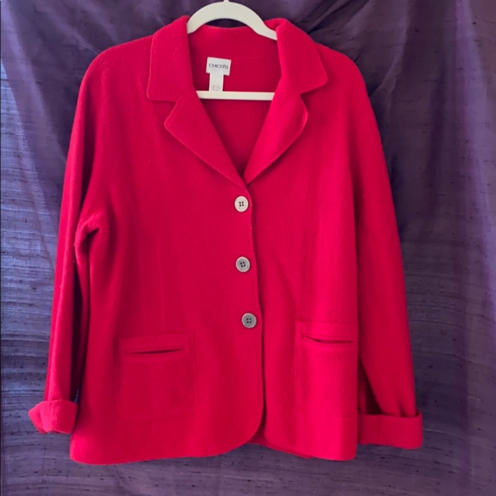Chico’s Red Boiled Wool Blazer